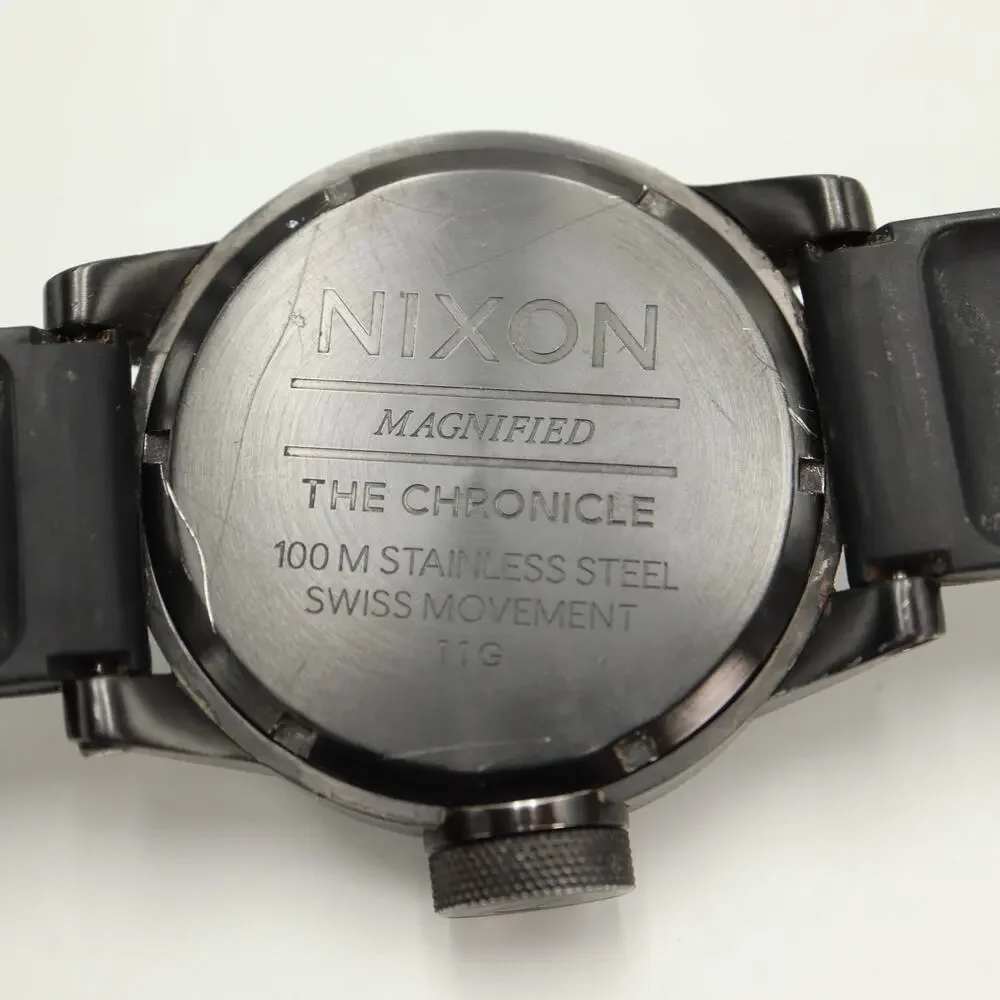 Nixon The Magnified Black White 48mm Swiss Lefty Watch UPSIDEDOWN DATE Working
